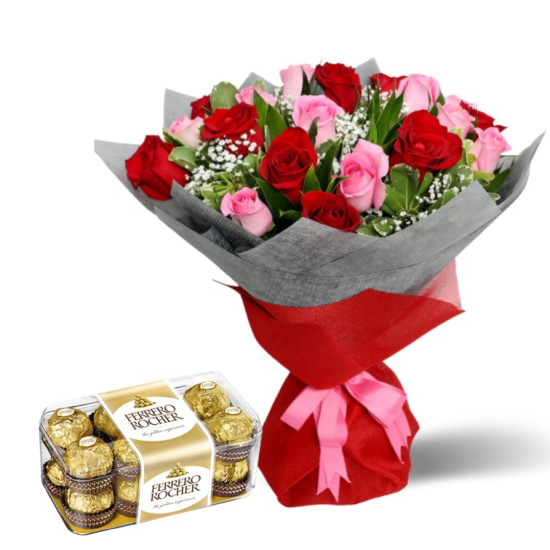 Assorted 12 Rose Bunch With Black Forest Cake
