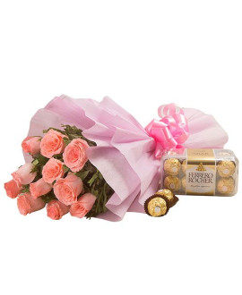 Pink Roses With Chocolate Box