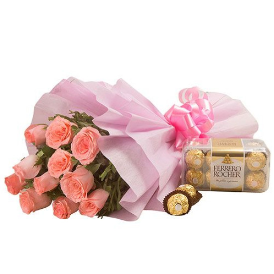 Pink Roses With Chocolate Box