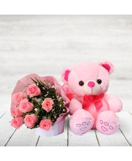 Pink Roses With Pink Teddy Bear