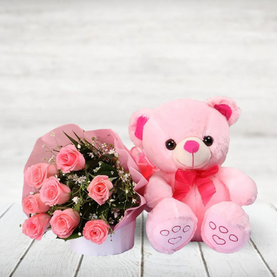 Pink Roses With Pink Teddy Bear